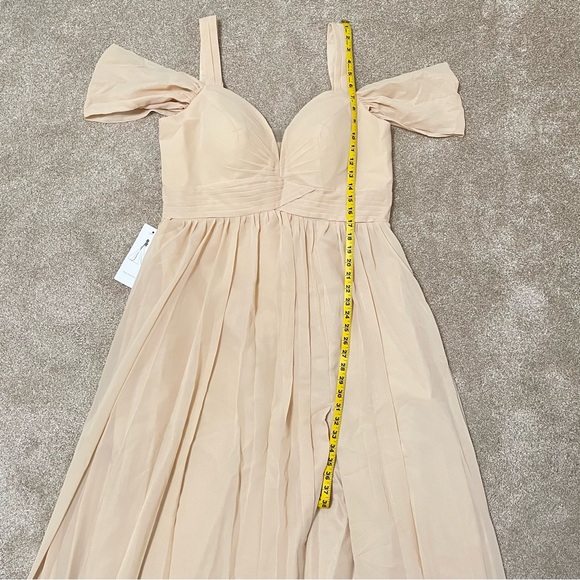 NWOT Wear Your Love Champagne Chiffon Maxi Bridesmaid Dress Pockets Corset Bride - Picture 14 of 16